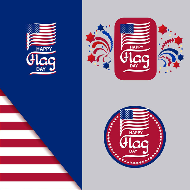 Amerikan yhdysvaltojen lippupäivä. Flat Merkit kokoelma käsinkirjoitettu sana lippu. Joukko erilaisia tyylejä lippu päivä logo malleja. Vektoriesimerkki
.  - Vektori, kuva