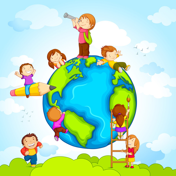 Kids around Globe - Διάνυσμα, εικόνα