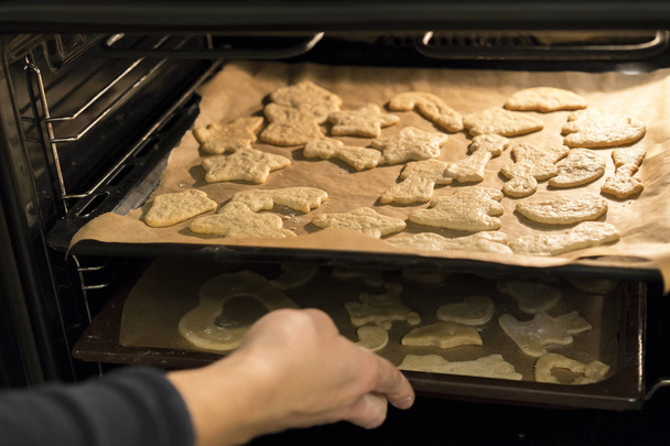Donna mette i biscotti nel forno
. - Foto, immagini