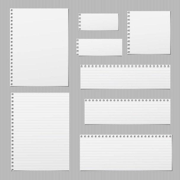 Nota forrada blanca, papel de cuaderno pegado sobre fondo forrado gris. Ilustración vectorial
. - Vector, imagen