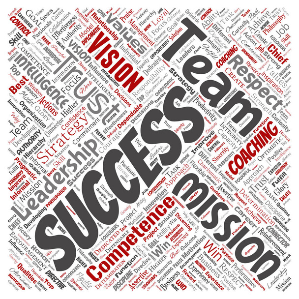 Vector conceptual business leadership strategy, management value square red word cloud isolated background. Collage of success, achievement, responsibility, intelligence authority or competence - Vector, Image
