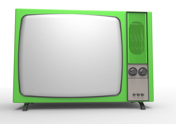 Retro alter portabler Fernseher aus den 80er Jahren mit gelbem Hintergrund - Foto, Bild