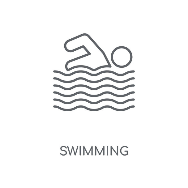 Линейная икона плавания. Плавание концепт-штрих дизайн символа. Тонкие графические элементы векторная иллюстрация, контур рисунка на белом фоне, eps 10
. - Вектор,изображение