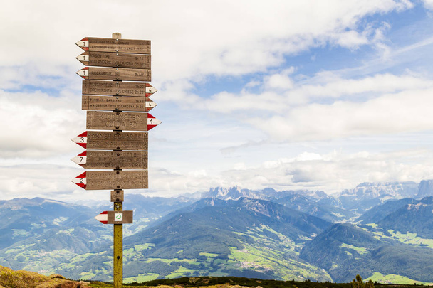 finger poast  for hiking trails at the Rittner Horn, South Tyrol, Italy - Photo, Image