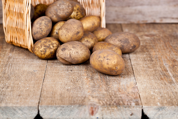 basket with fresh potatoes - 写真・画像