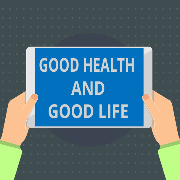 良い健康良い生活を示すテキスト記号。概念的な写真の健康は完全な生活を生活のためのリソース - 写真・画像