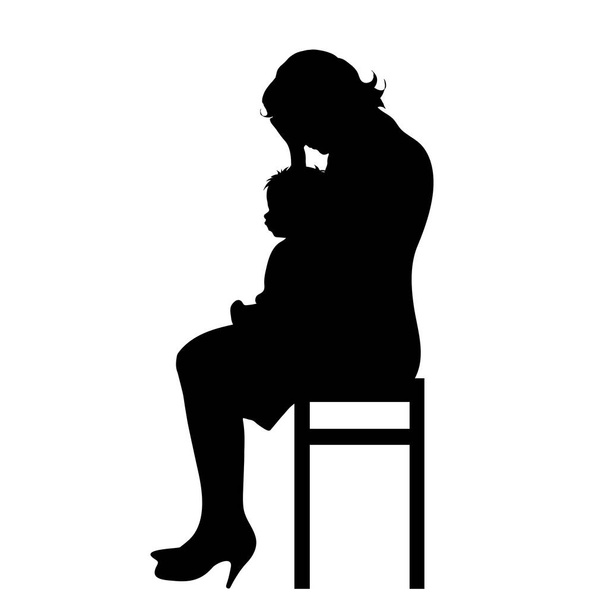 Silueta vectorial de mujer con bebé sobre fondo blanco
. - Vector, Imagen