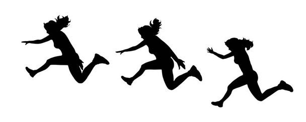 Vector silhouette of woman who jump on white background. - Vector, Image
