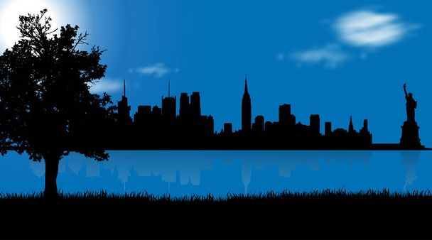 Векторная иллюстрация Нью-Йорка на синем фоне
. - Вектор,изображение