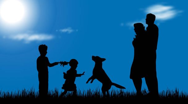 Vector silhouette of family in nature. - Vector, Image