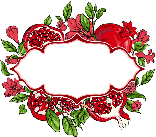 White decorative background with red pomegranate.  - Wektor, obraz