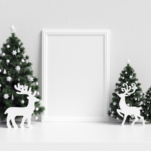 Mock Up cartel marco interior escandinavo Navidad decoración de invierno
 - Foto, imagen