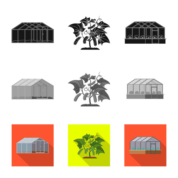 Ilustración vectorial del icono de invernadero y planta. Conjunto de icono de vector de invernadero y jardín para stock
. - Vector, imagen