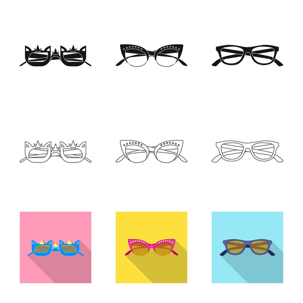 Vector illustration of glasses and sunglasses symbol. Collection of glasses and accessory stock vector illustration. - Вектор,изображение