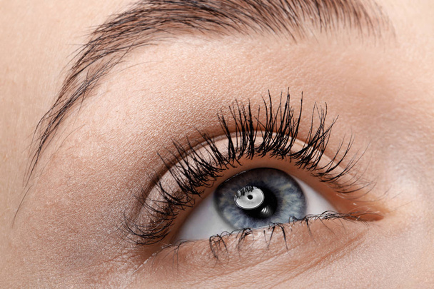 Young woman with beautiful natural eyelashes, closeup view - Photo, Image