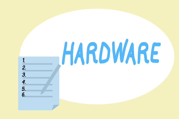 Handgeschreven tekst schrijven van Hardware. Concept, wat betekent dat andere fysieke onderdelen van machines en elektronische computersysteem - Foto, afbeelding