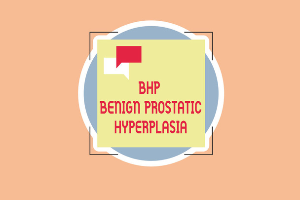 Het schrijven van nota Bhp goedaardige Prostatic Hyperplasia tonen. Zakelijke foto presentatie van Noncancerous prostaat uitbreiding - Foto, afbeelding