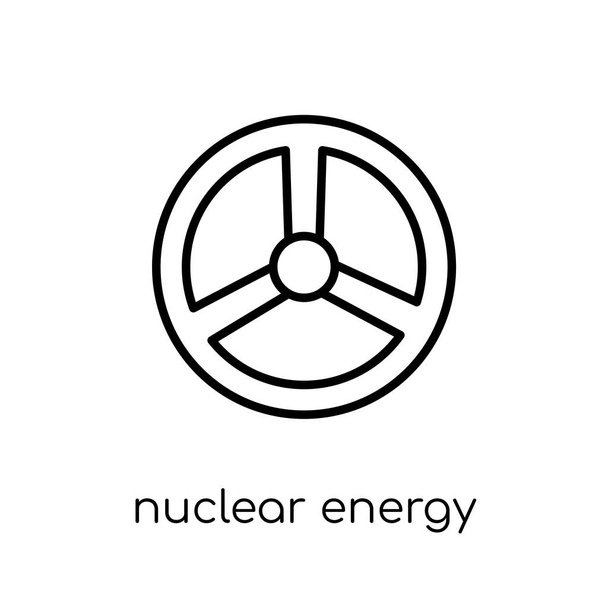 Ícone de energia nuclear. Ícone de energia nuclear vetorial linear plano moderno na moda no fundo branco da coleção de Ecologia de linha fina, ilustração vetorial de contorno
 - Vetor, Imagem