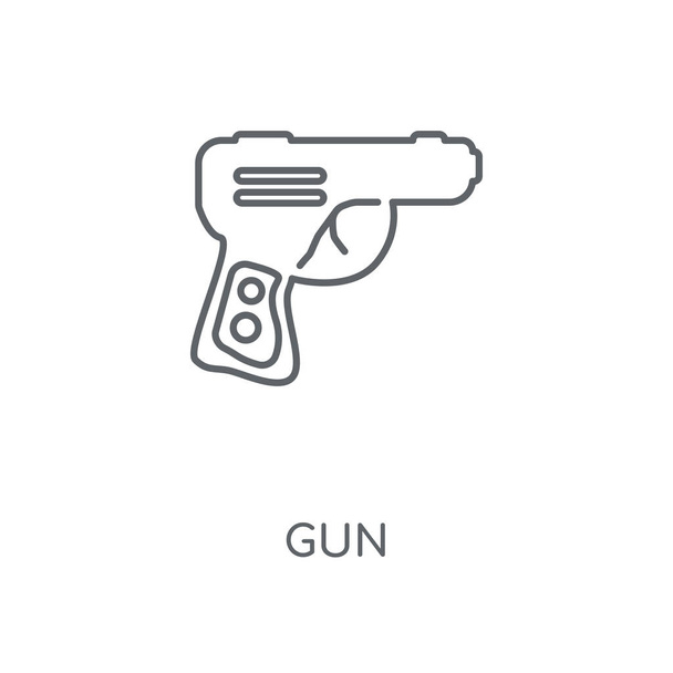 銃線形アイコン。銃の概念ストローク シンボル デザイン。薄いグラフィック要素ベクトル イラスト、白い背景、eps 10 の概要パターン. - ベクター画像