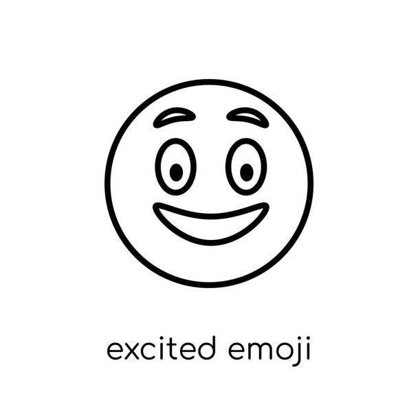 izgatott emoji ikonra. Divatos, modern lakás lineáris vektor izgatott emoji ikon fehér alapon a vékony vonal Emoji gyűjtemény, szerkezeti vektoros illusztráció - Vektor, kép