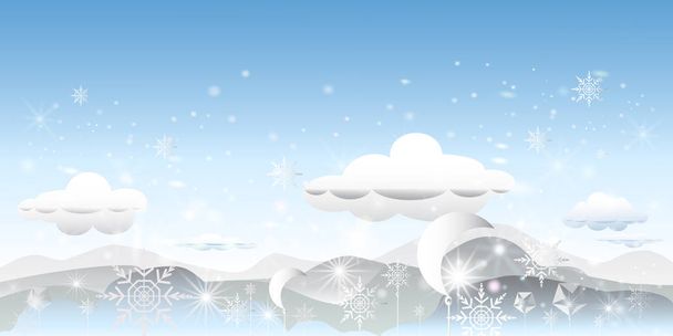 Kerstaffiche met prettige kerstdagen en gelukkig Nieuwjaar, sneeuwvlok landschap zal dalen, met berg schoonheid kan worden gebruikt voor het afdrukken op de boekomslag, banner, magazine, wenskaart, vectorillustratie. - Foto, afbeelding