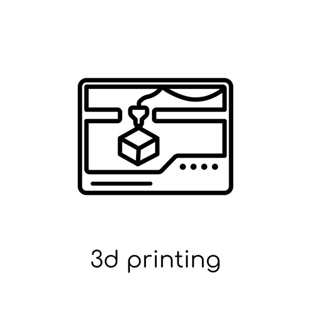 3D Nyomtatás ikonra. Divatos, modern lakás lineáris 3d nyomtatás ikon fehér alapon a vékony vonal általános gyűjtemény, szerkeszthető vázlatos körvonal vektoros illusztráció vektor - Vektor, kép