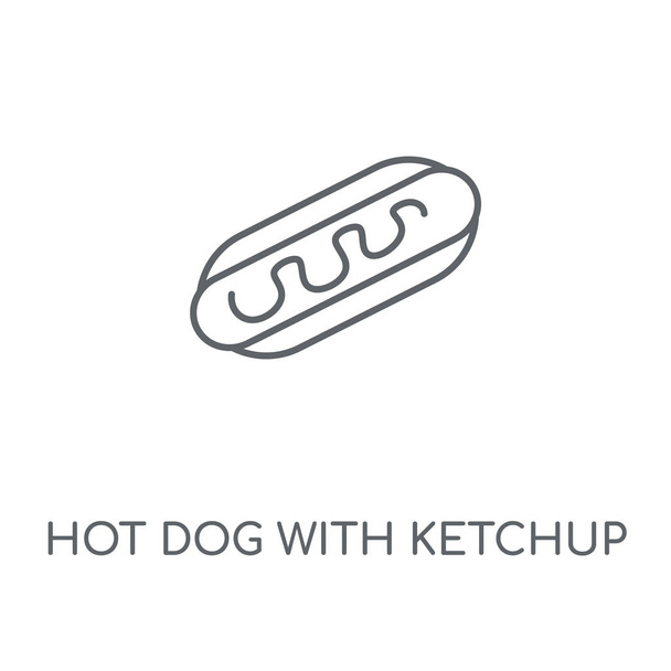 Hot Dog με κέτσαπ γραμμική εικονίδιο. Hot Dog με σύμβολο κτυπήματος Προμελέτη κέτσαπ. Λεπτή στοιχεία γραφικών vector εικονογράφηση, σχέδιο διάρθρωσης σε λευκό φόντο, eps 10. - Διάνυσμα, εικόνα