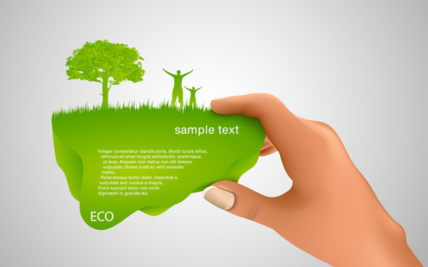 hand holding a green bubble for text - Vetor, Imagem