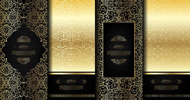 Arabesque abstract eastern element classy black and gold background card template vector set design - Vector, Image