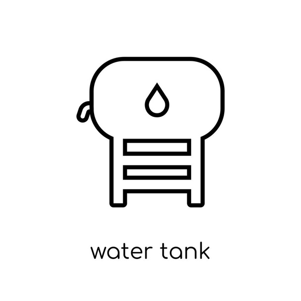 icono del tanque de agua. Icono moderno moderno del tanque de agua del vector lineal plano en el fondo blanco de la colección de línea delgada, ilustración del vector del esquema
 - Vector, imagen