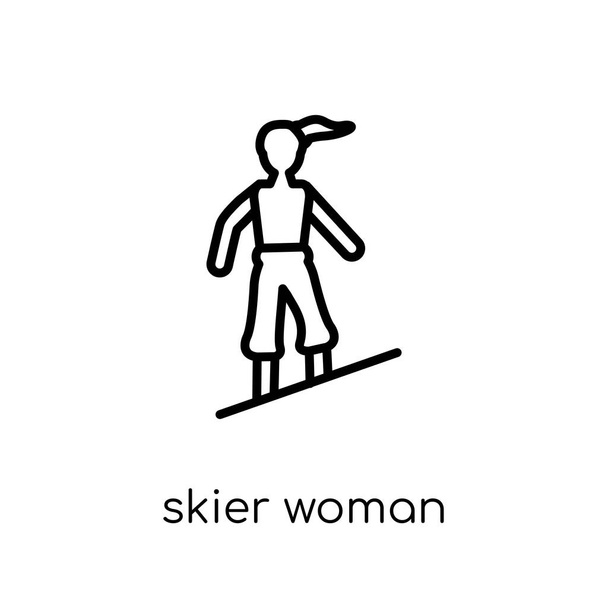 Lyžař žena ikona. Trendy moderní ploché Lineární vektorové ikonu lyžař žena na bílém pozadí z tenké linie Dámská kolekce, upravit obrys tahu vektorové ilustrace - Vektor, obrázek