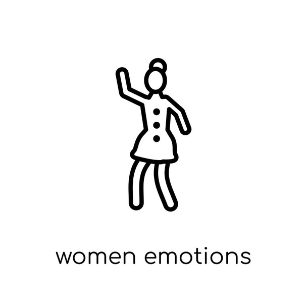 Икона женских эмоций. Модный современный плоский линейный вектор Женские эмоции иконка на белом фоне из тонкой линии Женская коллекция, редактируемый контур векторной иллюстрации
 - Вектор,изображение