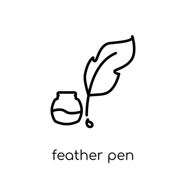 羽ペンのアイコン。トレンディな近代的なフラット線形ベクトル細い線法と正義コレクション、編集可能なアウトラインのストロークのベクトル図から白い背景の上の羽ペン アイコン - ベクター画像