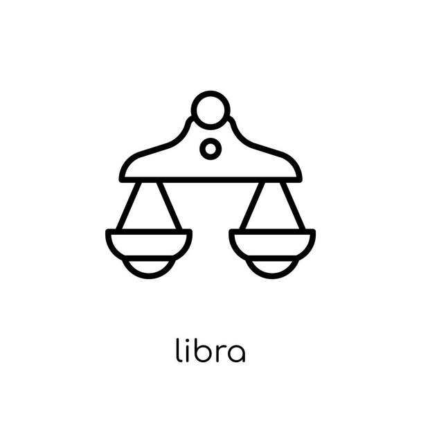 Libra εικονίδιο. Μοντέρνα σύγχρονη επίπεδη γραμμικά διανυσματικά Libra εικονίδιο στο λευκό φόντο από λεπτή γραμμή νόμος και δικαιοσύνη συλλογή, επεξεργάσιμο περίγραμμα πινελιάς εικονογράφηση φορέα - Διάνυσμα, εικόνα