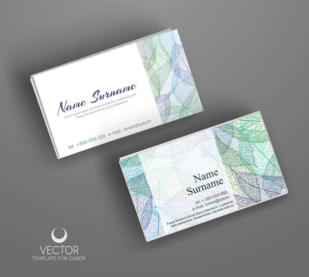 Vector illustration. Drawn leaves on white background. Set of templates, modern, stylish business cards. - Vektor, obrázek