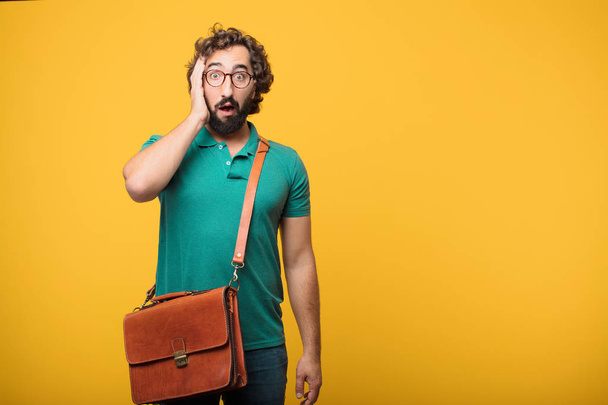 young freelancer man expressing a concept against orange isolated background - 写真・画像