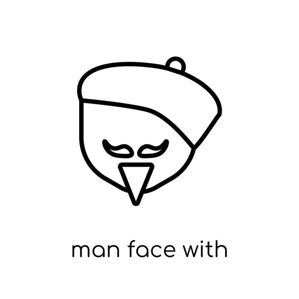 man face with beret and goatee icon. Trendy modern flat linear vector man face with beret and goatee icon on white background from thin line People collection, outline vector illustration - Vector, Image