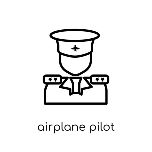 Πιλοτική αεροπλάνο στο εικονίδιο. Μοντέρνα σύγχρονη επίπεδη γραμμική διάνυσμα αεροπλάνο πιλοτικά εικονίδιο στο λευκό φόντο από λεπτή γραμμή άνθρωποι συλλογή, επεξεργάσιμο περίγραμμα πινελιάς εικονογράφηση φορέα - Διάνυσμα, εικόνα