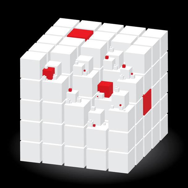 A piros részek fehér kocka - Vektor, kép