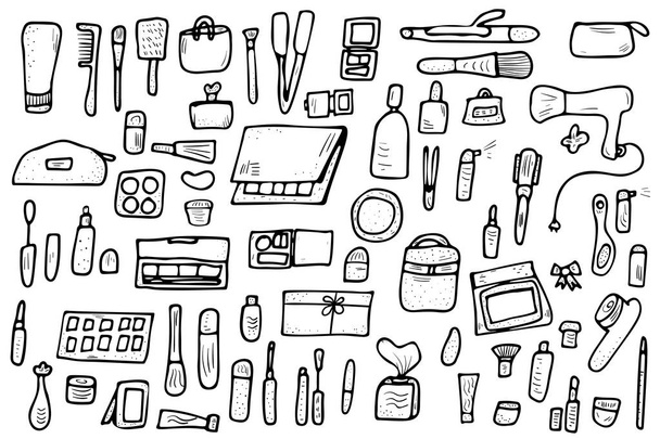 Set of cosmetic items. Collection of beauty tools. - Vector, afbeelding