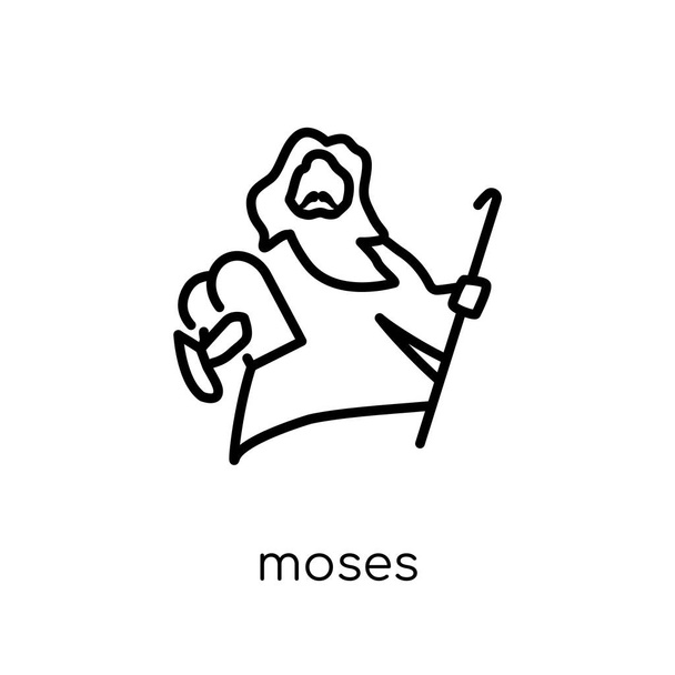 Icono de Moisés. Moderno moderno vector lineal plano icono de Moisés sobre fondo blanco de la colección de la religión de línea delgada, ilustración de vector de trazo de contorno editable
 - Vector, Imagen