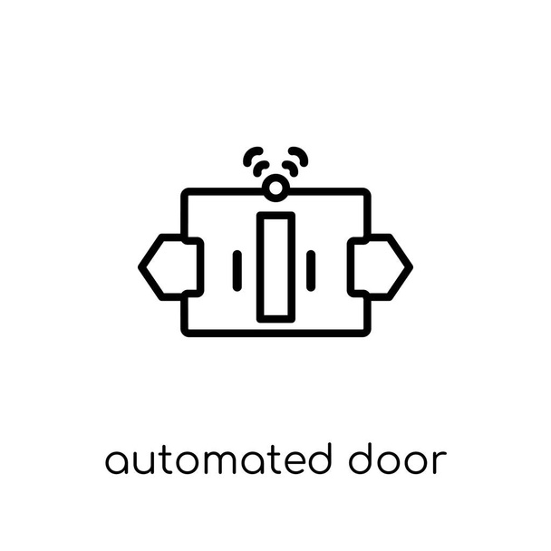 自動ドアのアイコン。流行のモダンなフラット線形ベクトル自動細い線スマート ホーム コレクション、編集可能なアウトラインのストロークのベクトル図から白い背景にドアのアイコン - ベクター画像