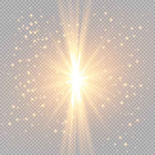 Noel yıldızı, yıldız ışınlarından parlaklık. Yolu işaret ışınları. Soyut parlama ışık ışınlarının vektör çizim. Bir dizi yıldız, ışık ve parlaklık, ışınları ve parlaklık. - Vektör, Görsel