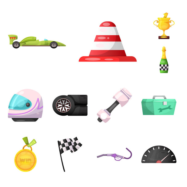 Vector illustration of car and rally sign. Collection of car and race stock vector illustration. - Вектор, зображення