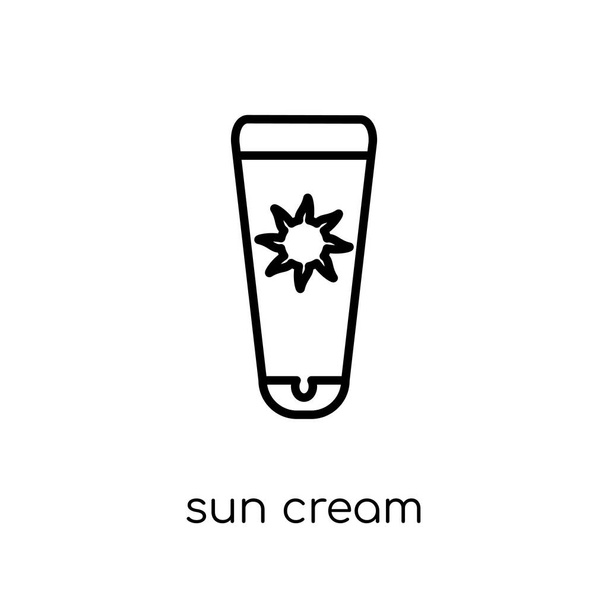 太陽のクリームのアイコン。細い線のコレクション、アウトライン ベクトル図から白い背景のトレンディなモダンなフラット線形ベクトル太陽クリーム アイコン - ベクター画像