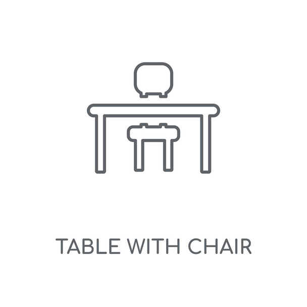 Mesa con silla icono lineal. Mesa con diseño de símbolo de carrera de concepto de silla. Elementos gráficos delgados ilustración vectorial, patrón de contorno sobre un fondo blanco, eps 10
. - Vector, Imagen