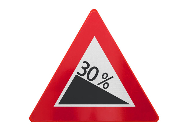 Traffic sign isolated - Grade, slope 30% - On white - Photo, Image
