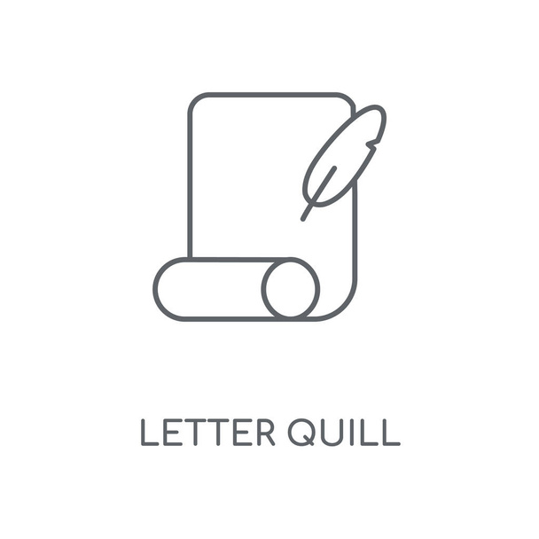 Mektup Quill doğrusal simgesi. Quill'in kavramı kontur sembolü tasarım mektup. İnce grafik öğeleri illüstrasyon, beyaz bir arka plan, eps 10 anahat desen vektör. - Vektör, Görsel