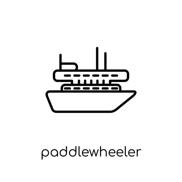 paddlewheeler ikon. Divatos modern lakás lineáris vektor paddlewheeler ikon fehér alapon a vékony vonal közlekedési gyűjtemény, szerkezeti vektoros illusztráció - Vektor, kép