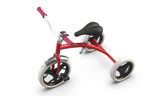 3D ilustrują dziecięcy trójkołowy różowy roweru na białym tle - Zdjęcie, obraz